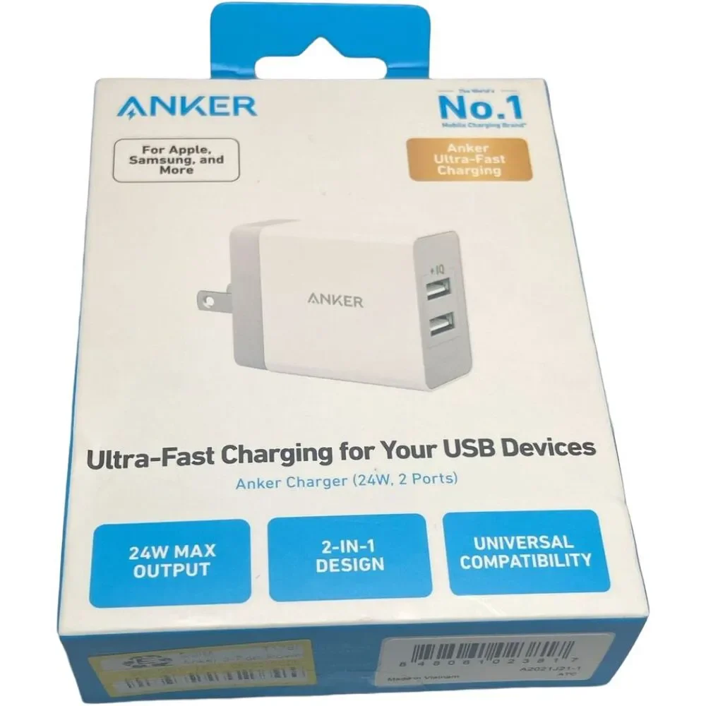 Anker PowerPort 2 Dual USB Wall Charger 24W Fast Charge iPhone Samsung NEW PKG W